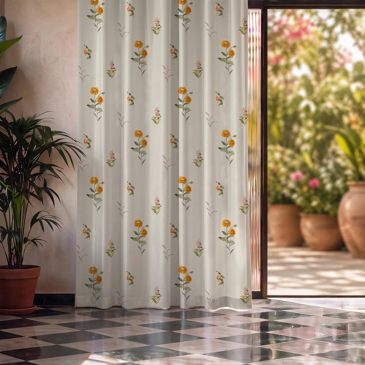 Blackout Curtains, Digital Printed Curtains, Pack of 2 Curtains - Cone Flower - Yellow