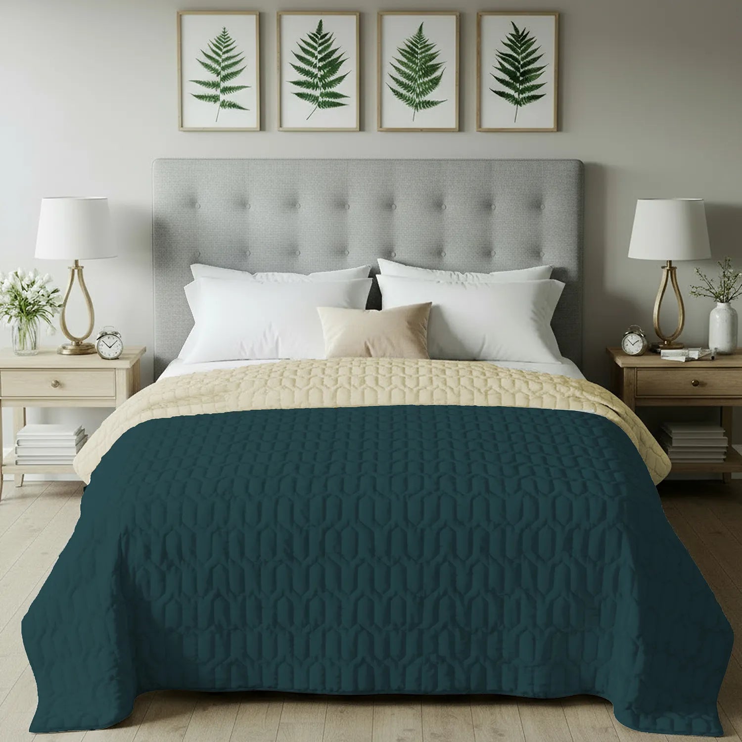 Fluffy & Heavy 200 GSM Microfiber Reversible Quilted Winter Comforters - Teal & Beige