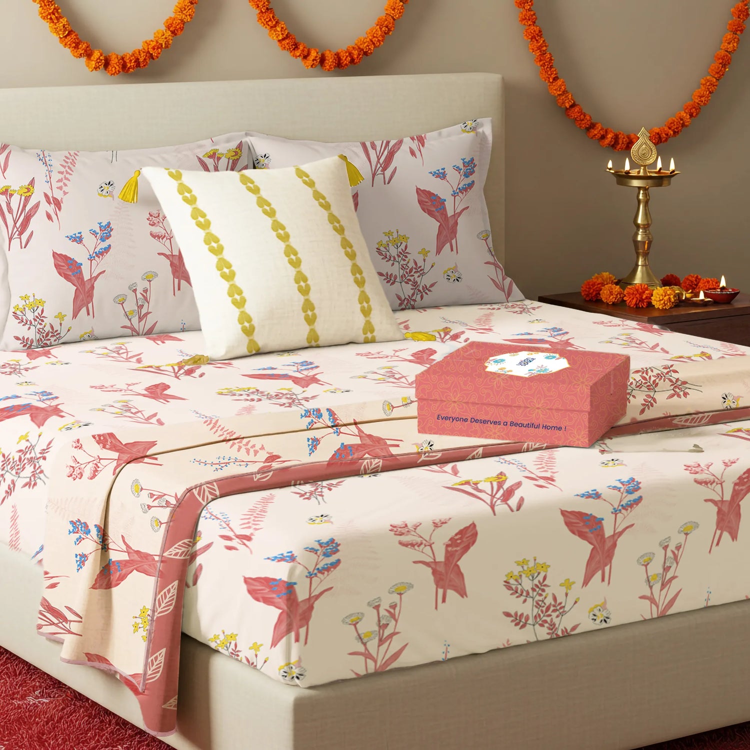 6 Pc Cotton Bedding Set in Gift Box, Whisper Peach