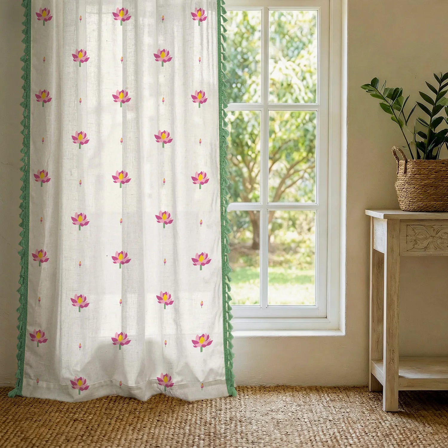 Premium 100% Cotton Curtain for Window & Curtains for Door - Pack of 1 Curtain, Lotus Aura Pink