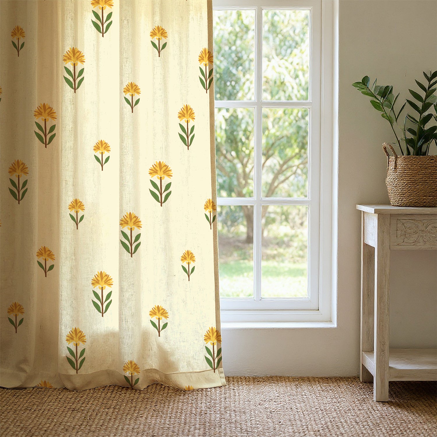 100% Cotton Curtains for Living Room, Bedroom curtains - Pack of 2 curtains, Aster Yellow