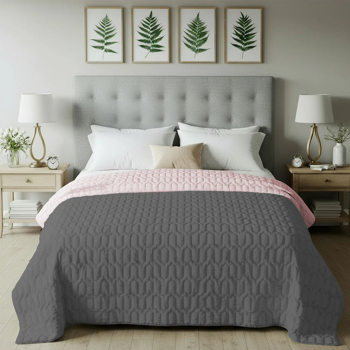 Reversible Winter Comforters, Quilts & blankets for Single & Double Bed  Grey & Rose