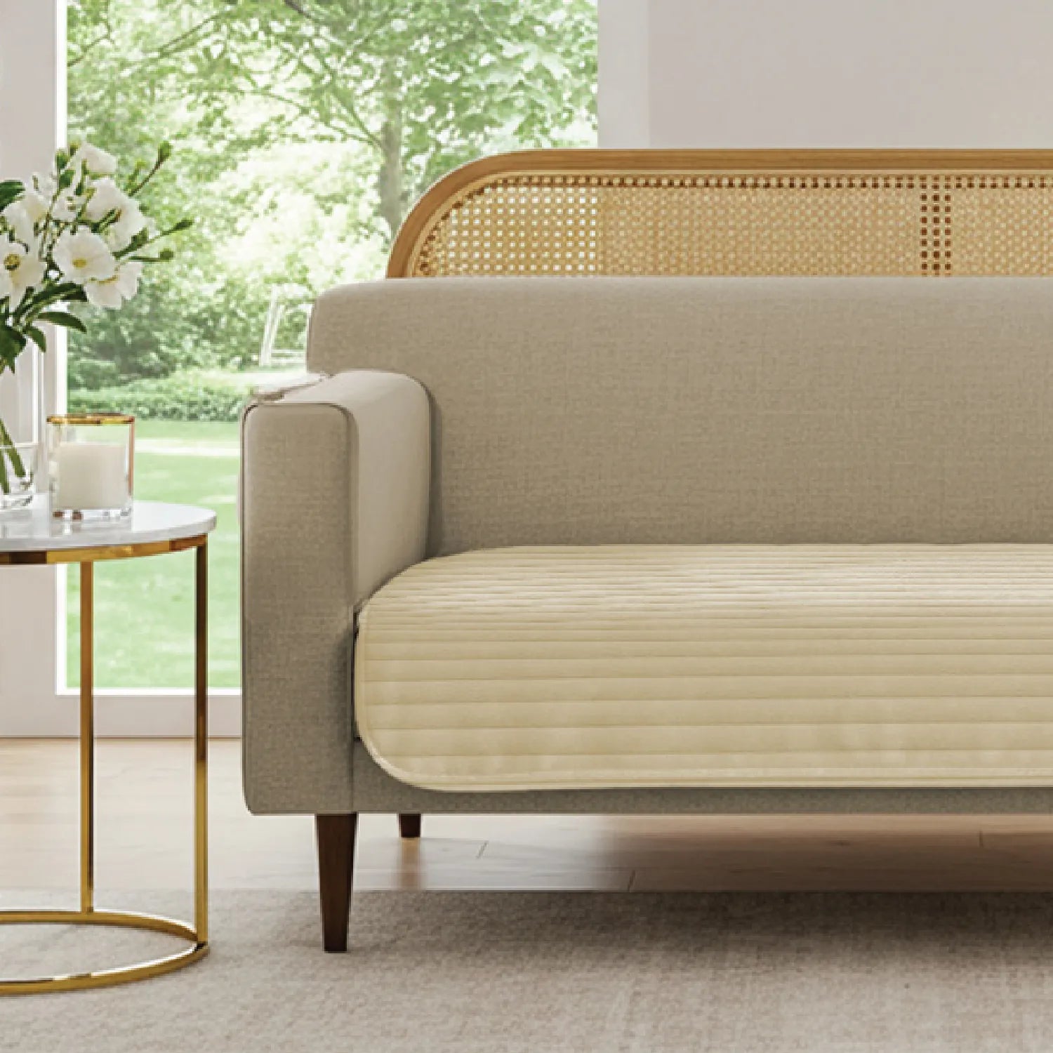 Anti Skid Quilted Velvet Sofa Mats, Beige