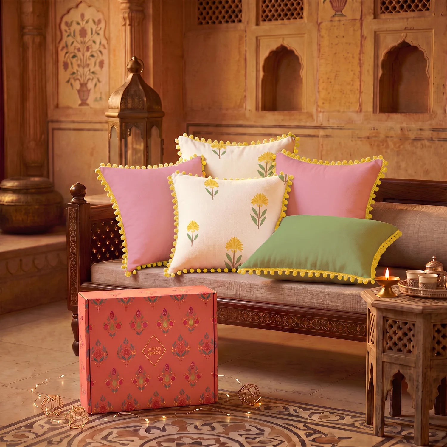 Set of 5 Foil Printed Cotton Cushion Covers in Giftbox - Aster & Aura