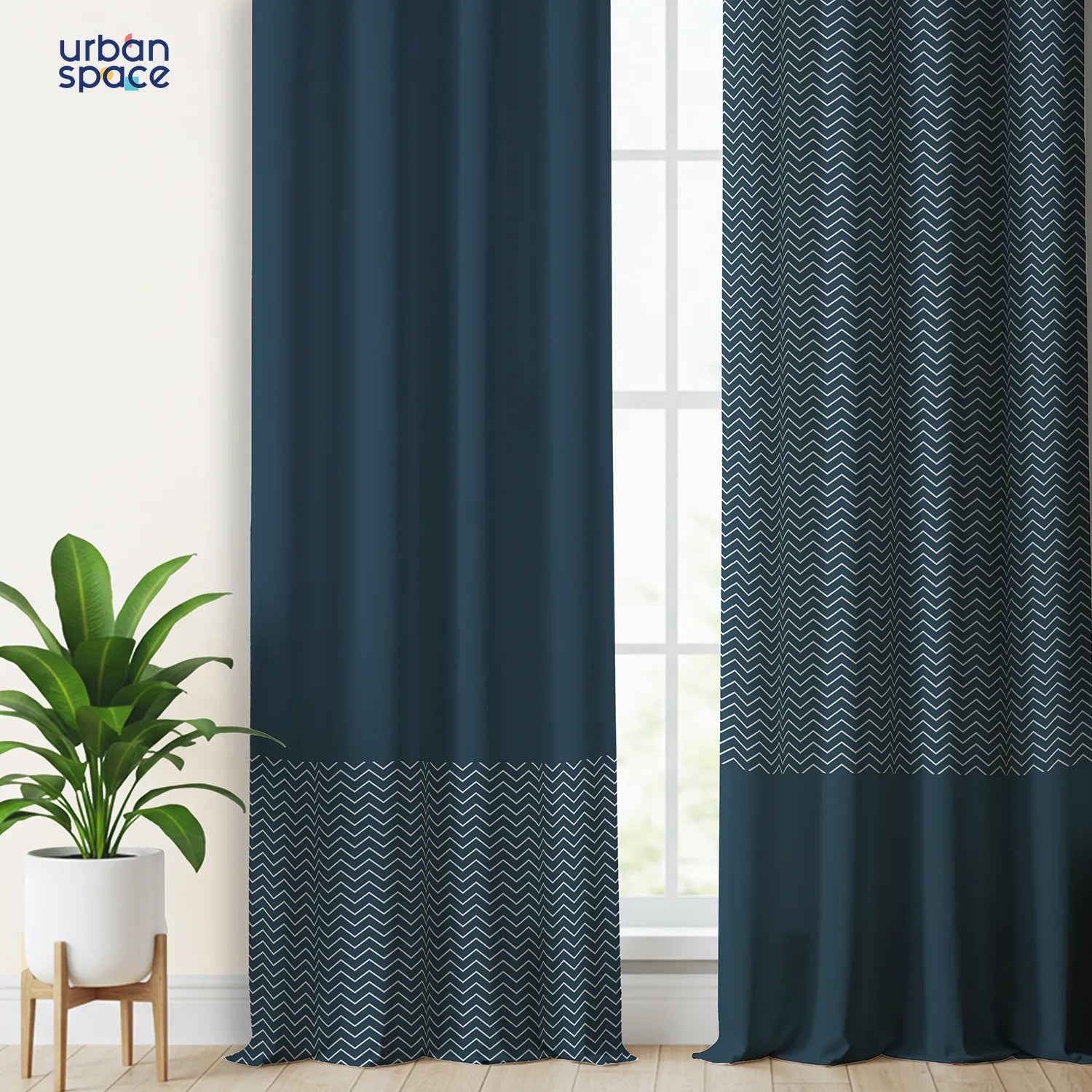 100% Cotton Panel Curtains for Living Room, Bedroom Curtains, Pack of 2 Curtains - Waves Dark Teal