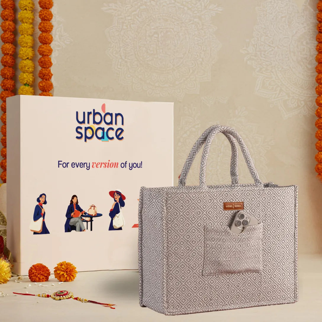 Sustainable Office and Casual Travel Bag for her in Gift Box, Grey Diamonds