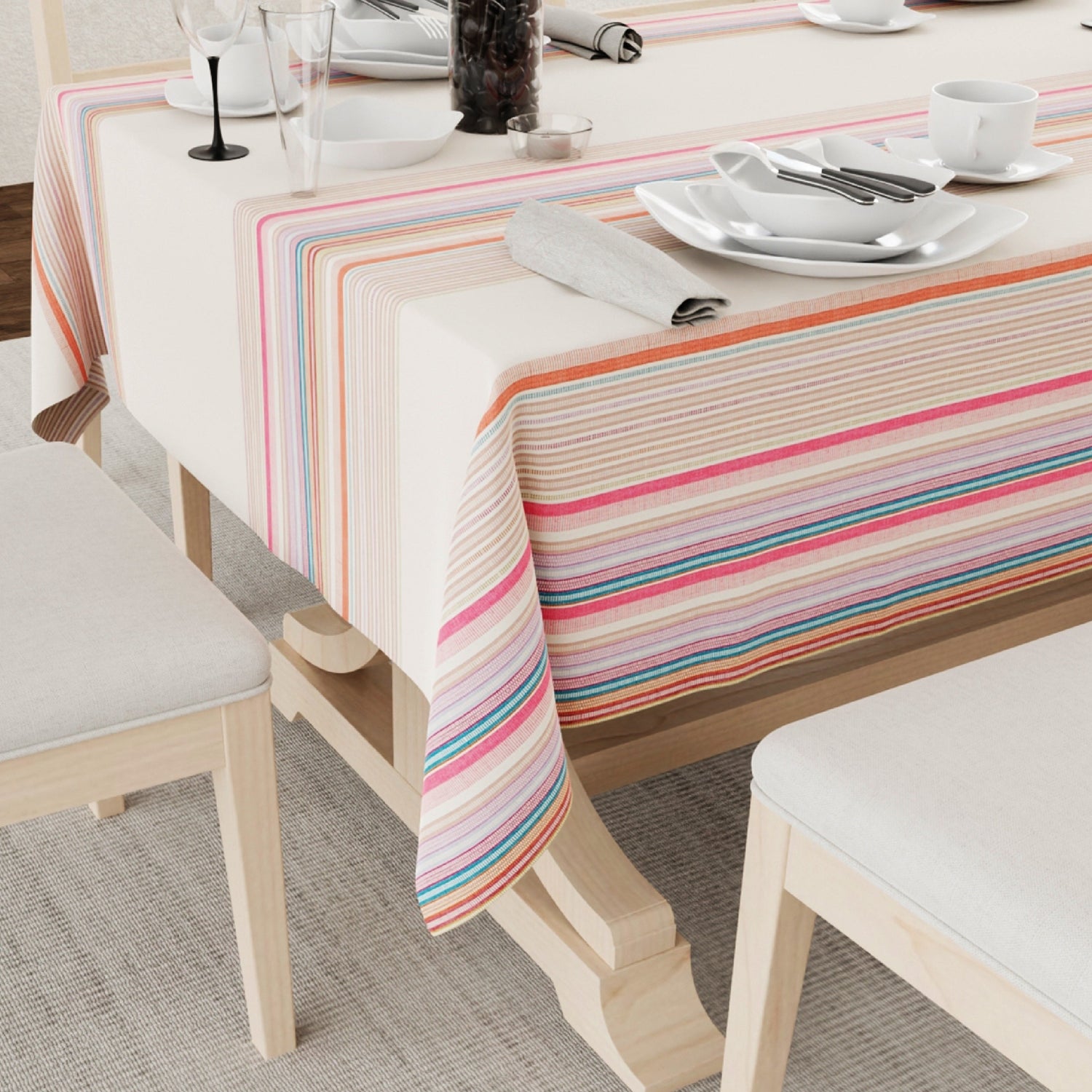 Digital Printed Table Cover - Water Resistant, Full Size Table Cloth - Coral Streak Cream