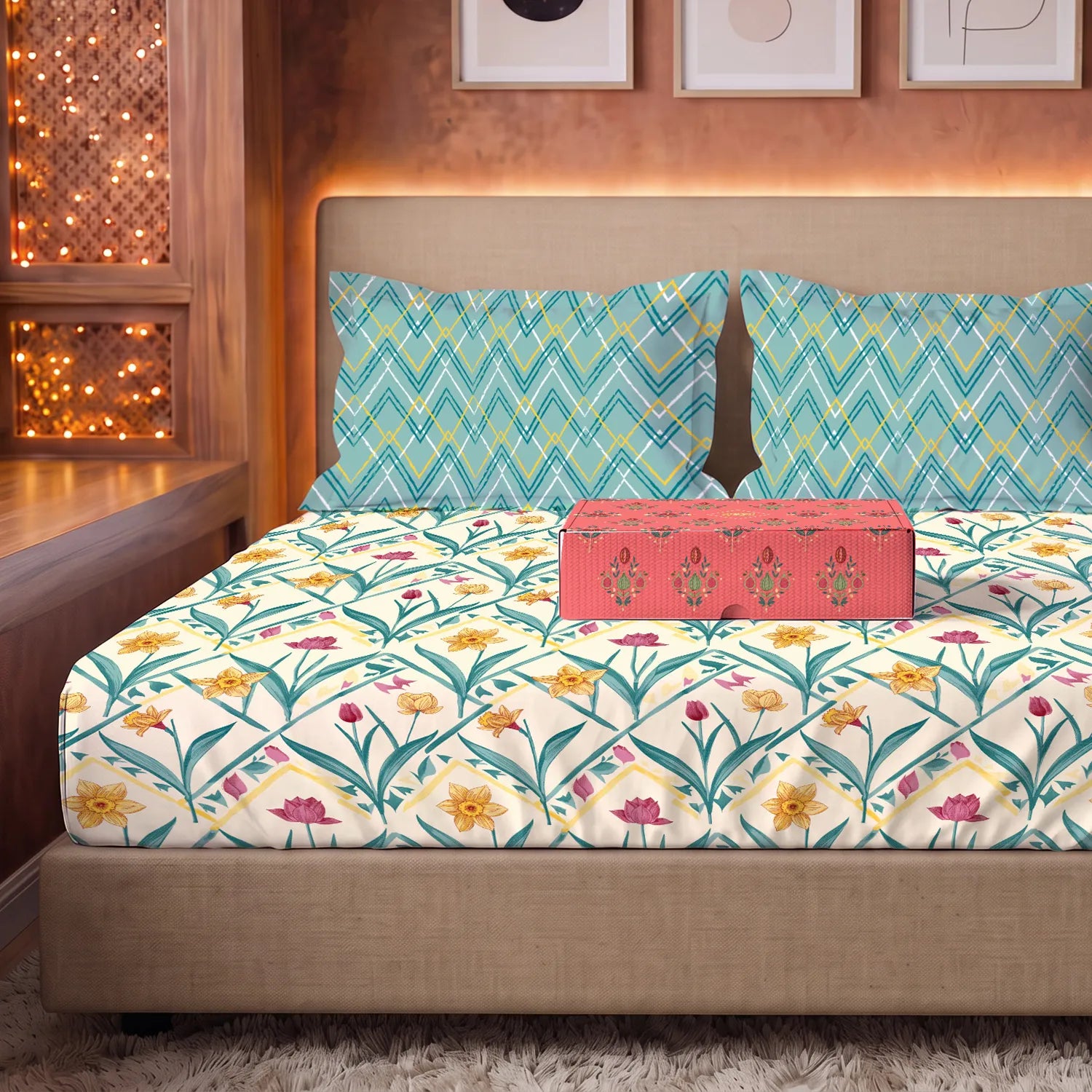 144 TC 100% Cotton Bedsheet Set in Gift Box - Spring Turquoise