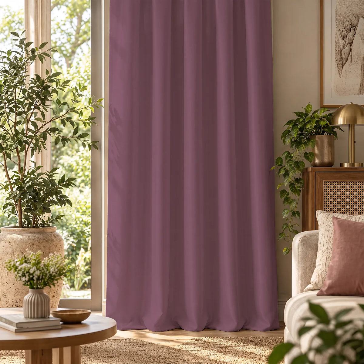100% Blackout Curtains for Door and Window, Pack of 2 - Mauve