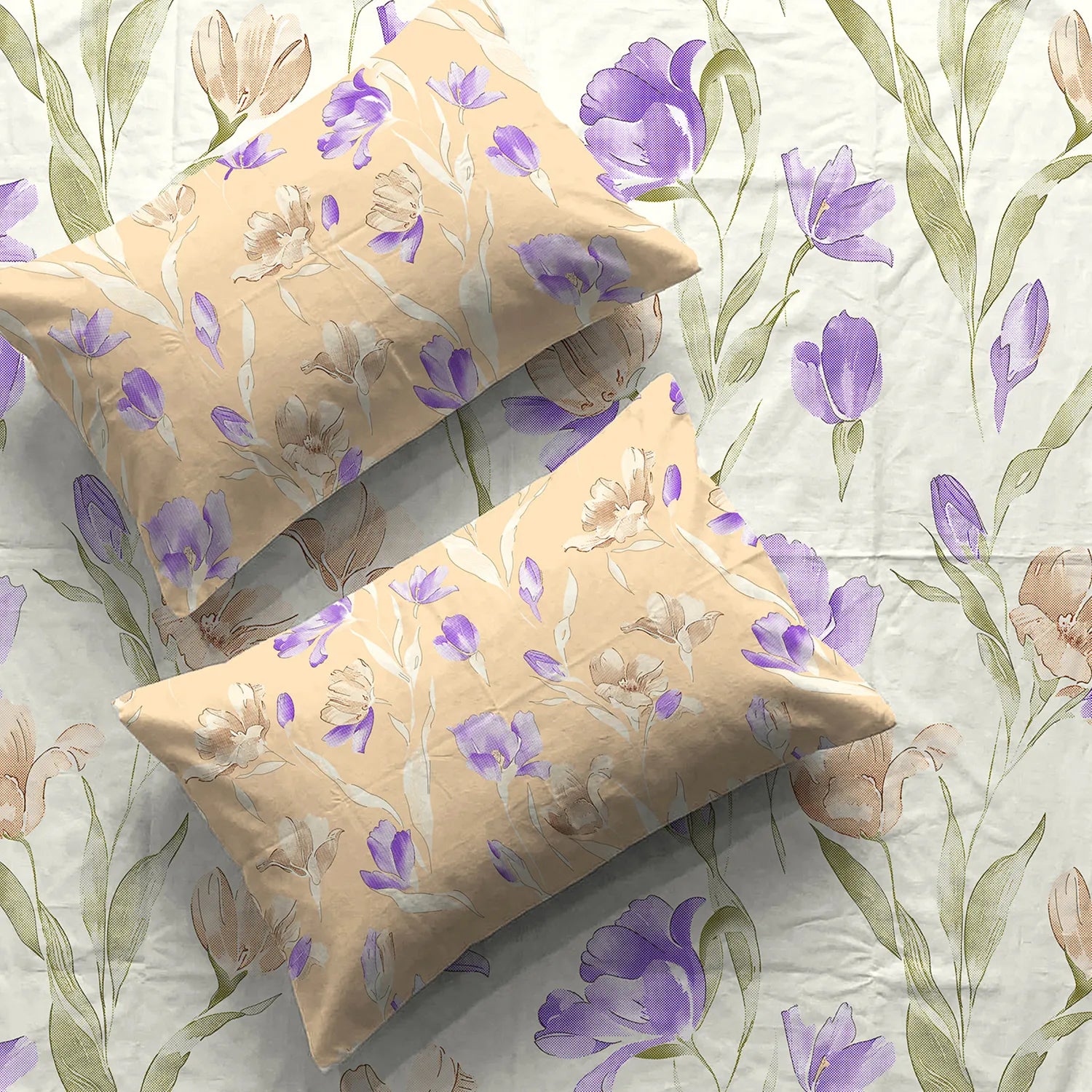 Divine Collection - Cotton Bedsheet With 2 Pillow Covers, Autumn Peach