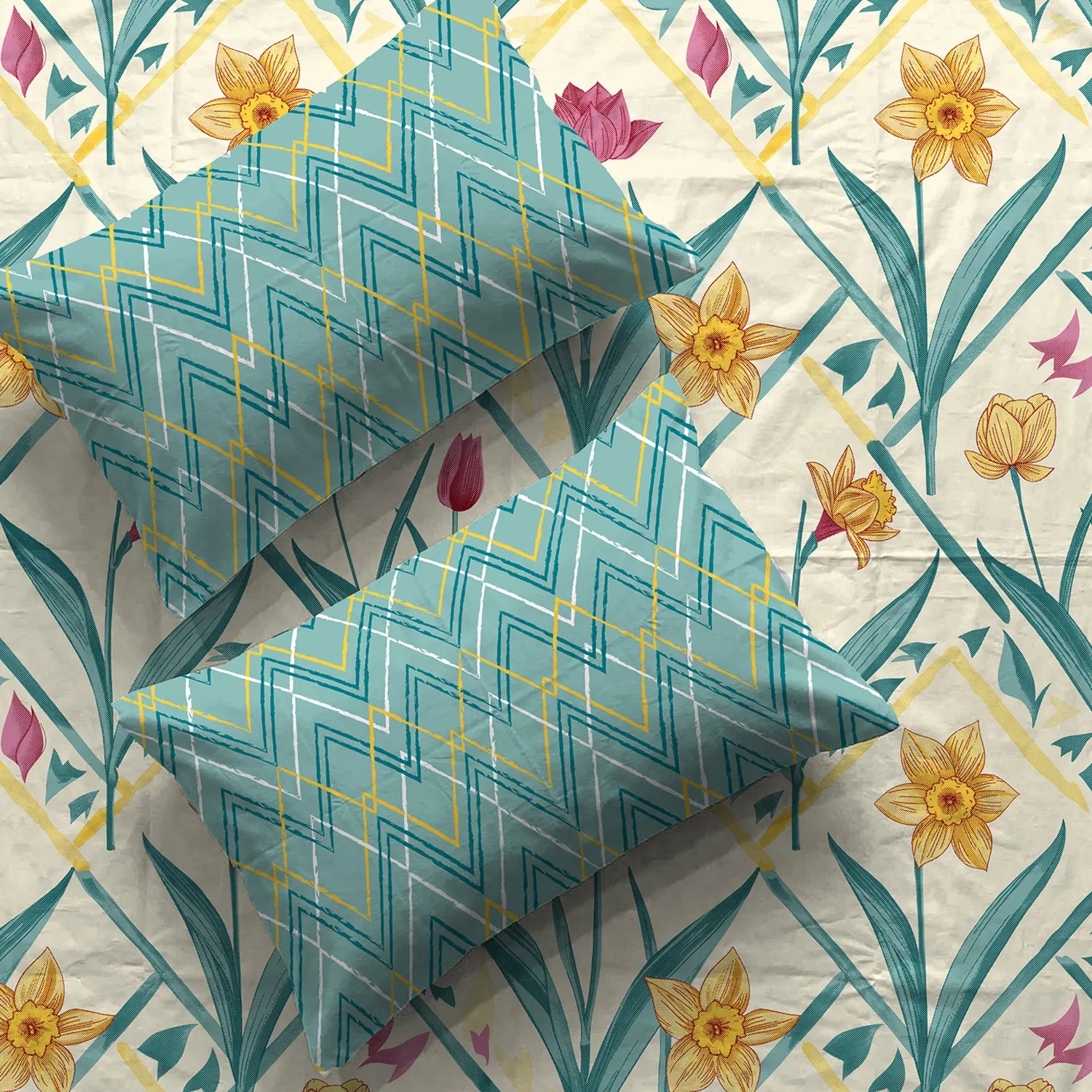 Divine Collection - Cotton Bedsheet With 2 Pillow Covers, Spring Turquoise