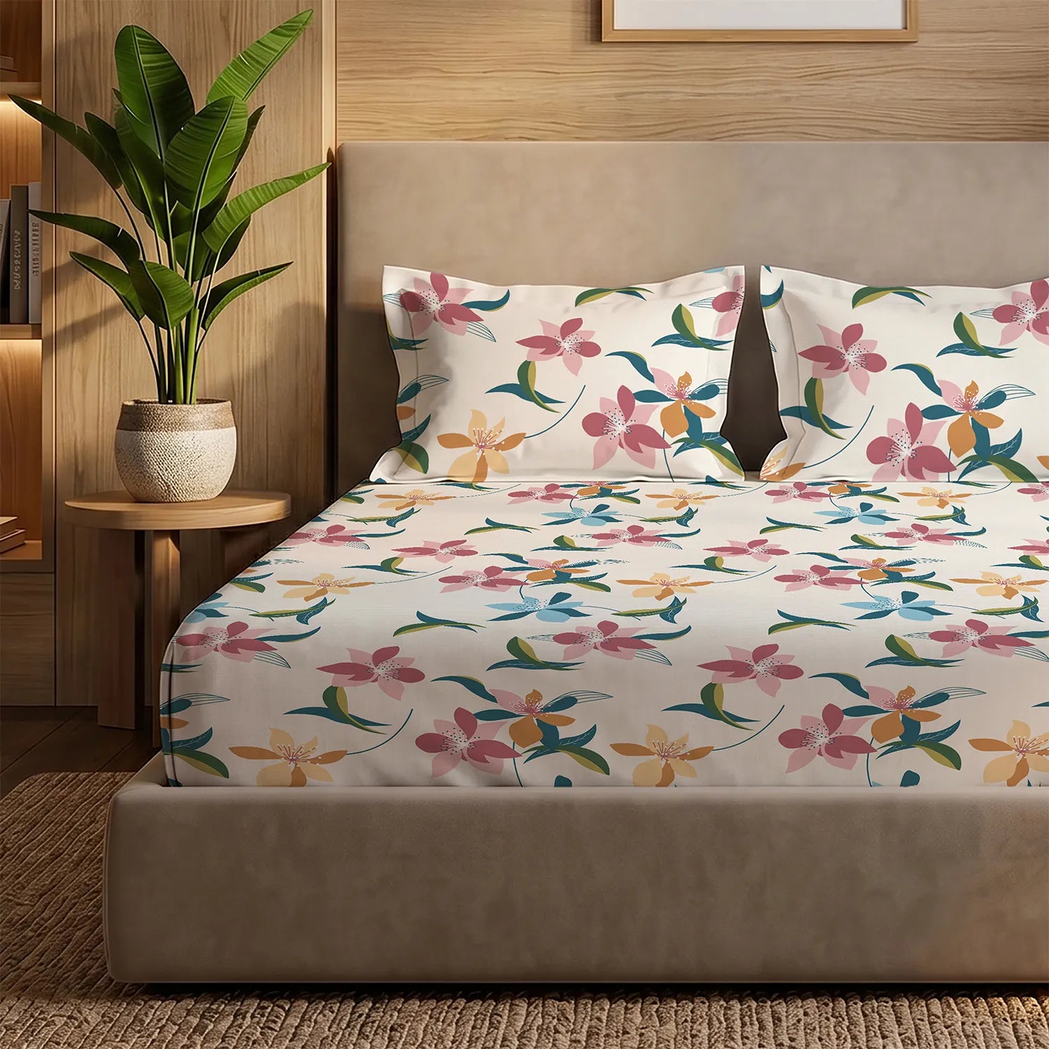 200 TC Glaced Cotton Microfiber Bedsheet with Pillow Covers - Bloomingdale