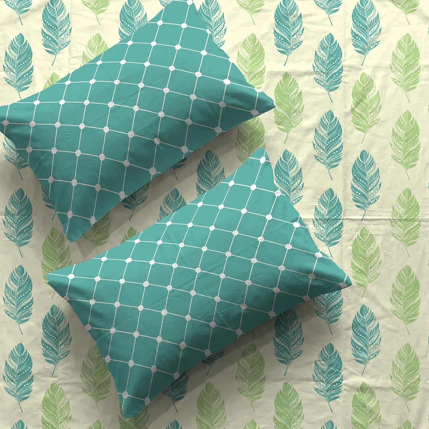 Divine Collection - Cotton Bedsheet With 2 Pillow Covers, Dew Teal