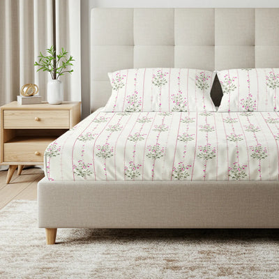 Serene Collection - Breathable 200 TC 100% Pure Cotton Bedsheet with Pillow Cover, Sedum Pink