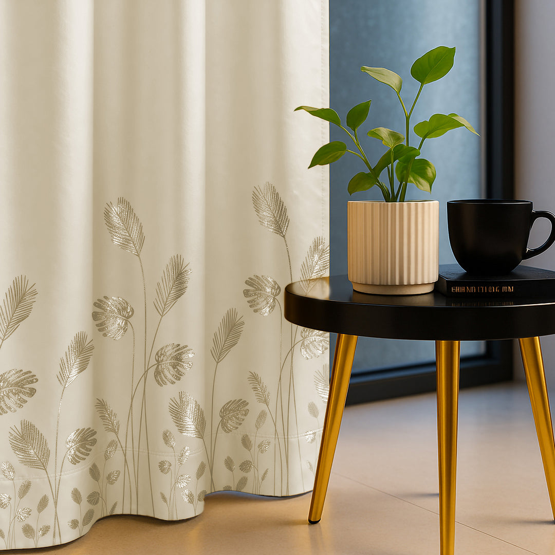 Metallic Foil Printed 100% Blackout Curtains - Pack of 1 Curtain - Aurika Beige