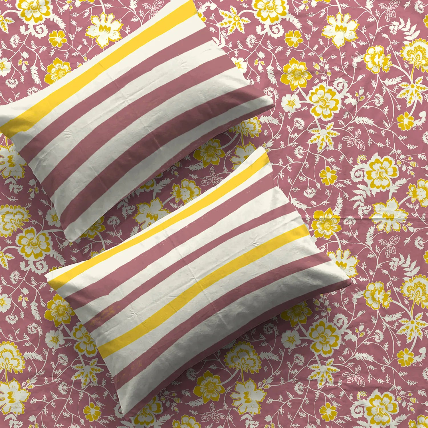 Divine Collection - Cotton Bedsheet With 2 Pillow Covers, Viola Muddy Pink