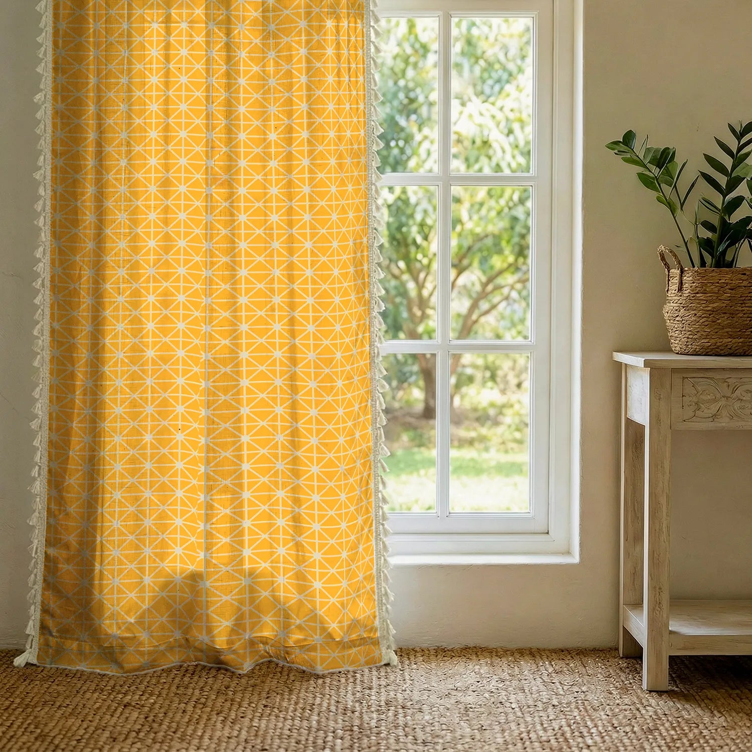 Premium 100% Cotton Curtain for Window & Curtains for Door - Pack of 1 Curtain, Yellow Star