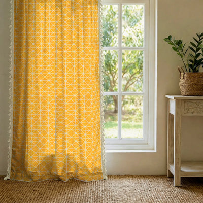 Premium 100% Cotton Curtain for Window & Curtains for Door - Pack of 1 Curtain, Yellow Star