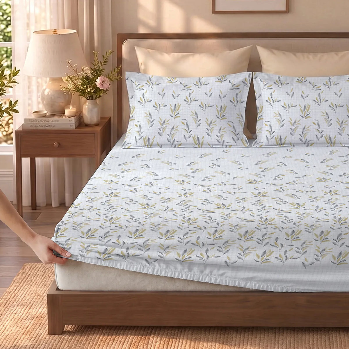Fitted King Size 300TC Cotton Percale Bedsheet - Balcony Grey