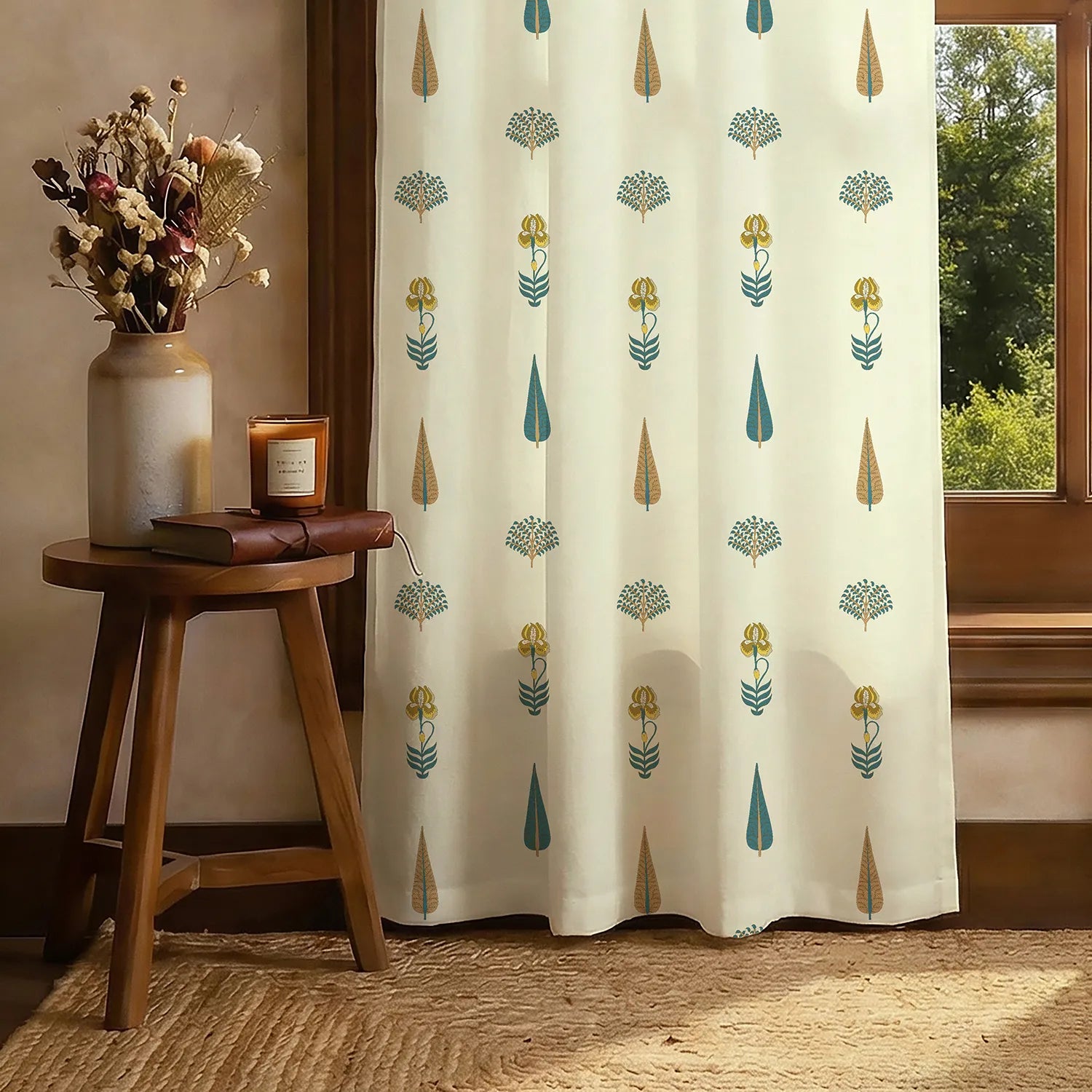 100% Cotton Curtains for Living Room, Bedroom curtains with Track Channel - Pack of 2 curtains, Orchard Dark Teal
