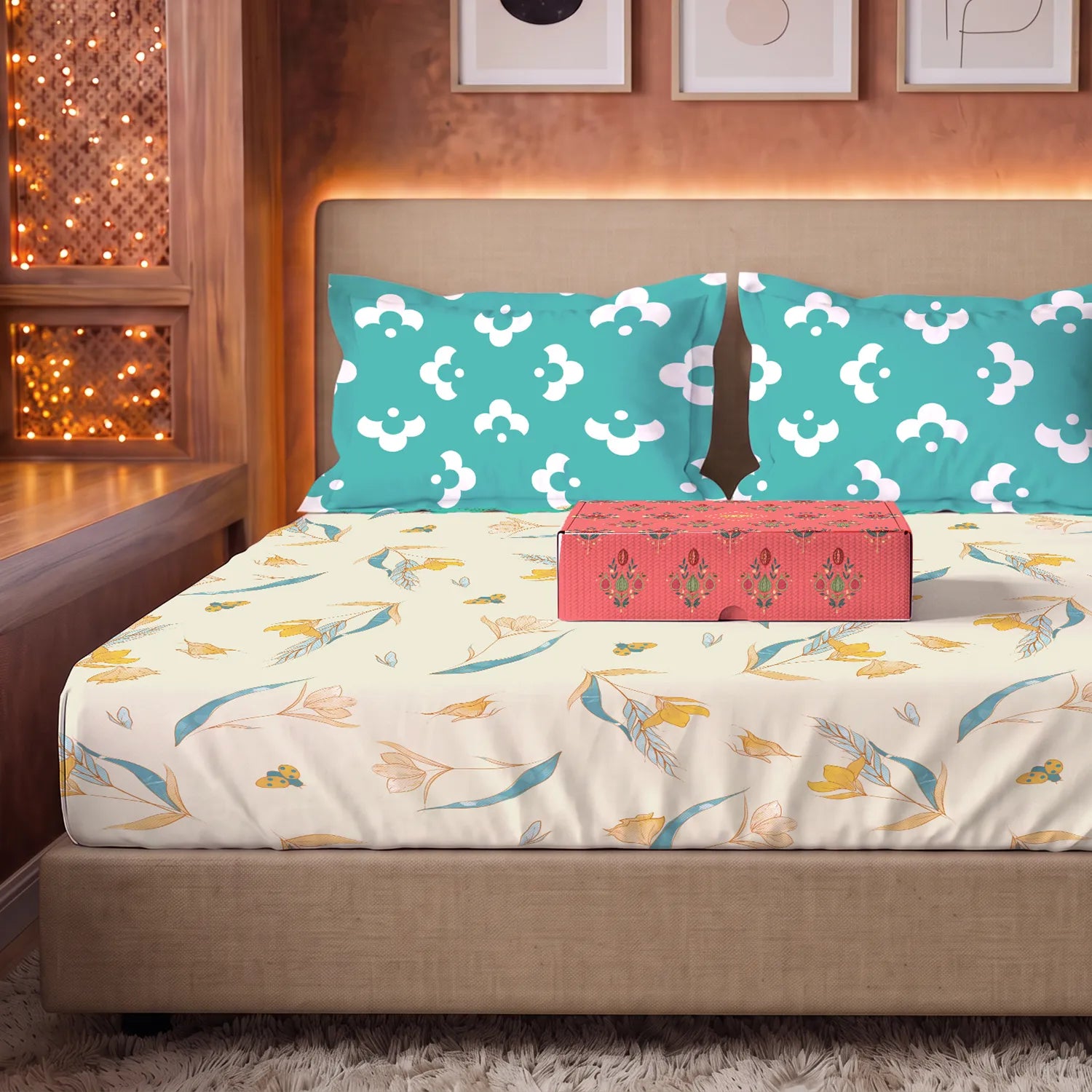 144 TC 100% Cotton Bedsheet Set in Gift Box - Sprinkle Buttercream