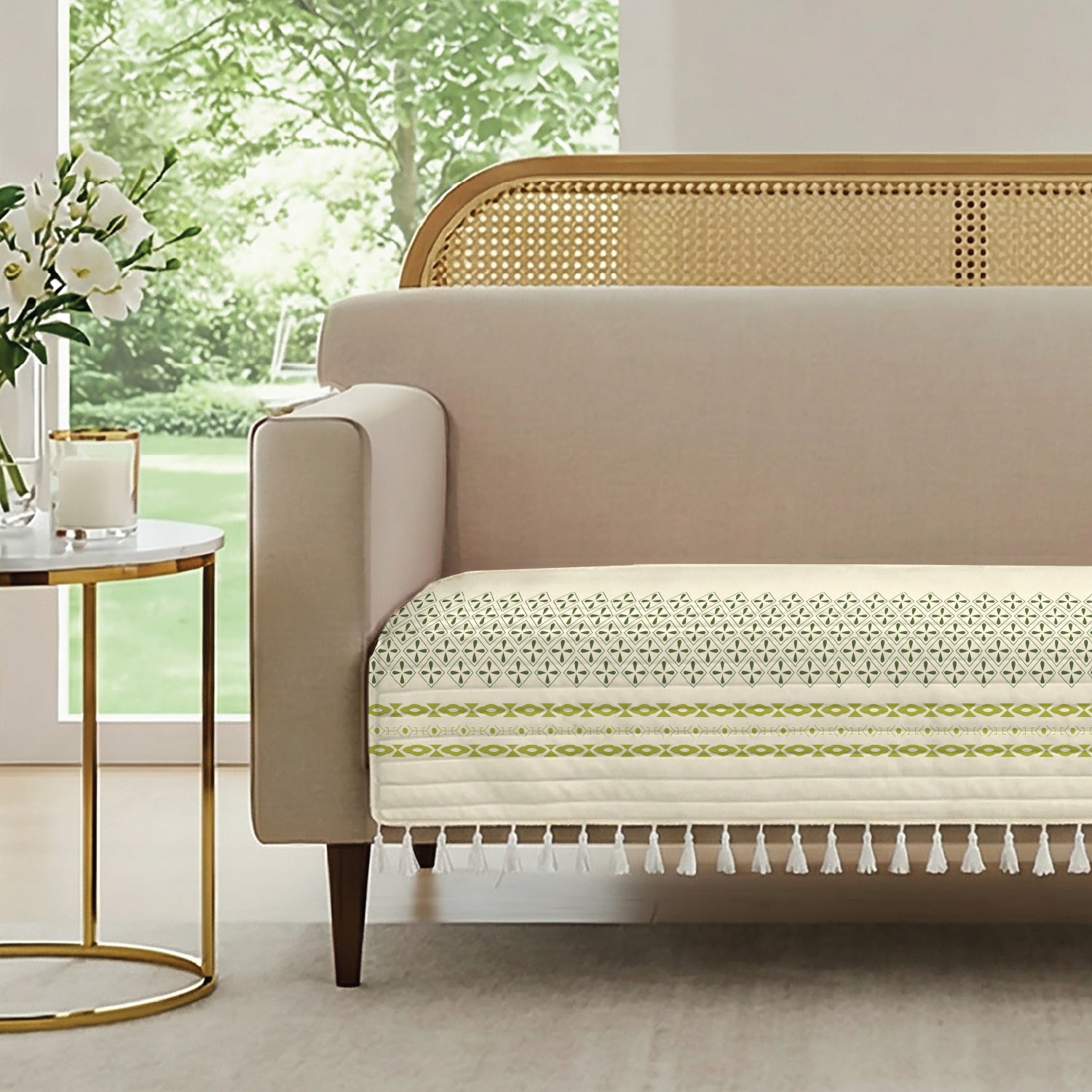 Anti Skid Quilted Cotton Sofa Mats, Global Border Green