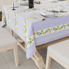 Digital Printed Table Cover - Water Resistant, Full Size Table Cloth - Vine Lines Blue