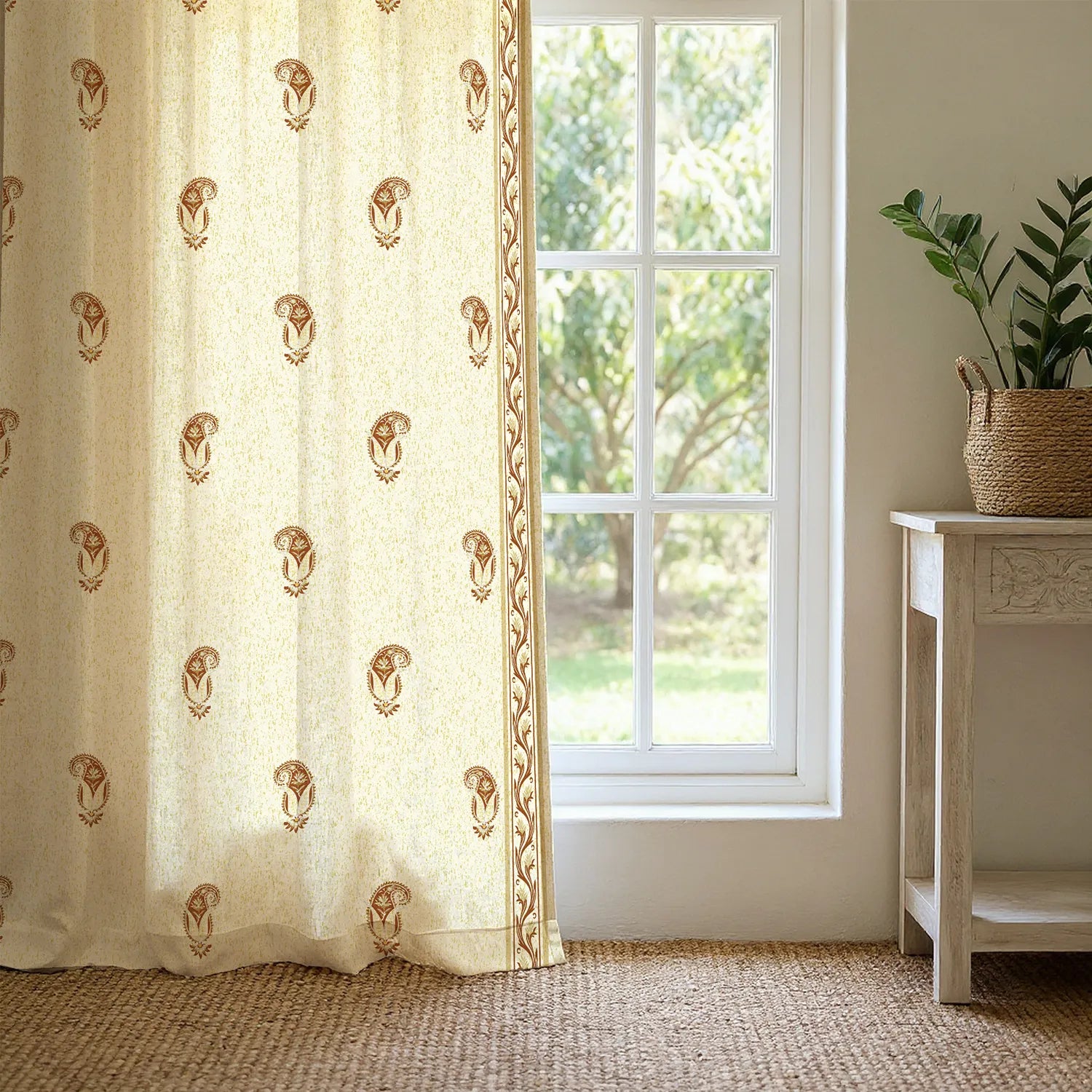 100% Cotton Curtains for Living Room, Bedroom curtains - Pack of 2 curtains, Jaipur Paisley Rust