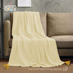 100% Cotton Waffle Throw Blanket, Soft Decorative Throw with Tassels - Beige