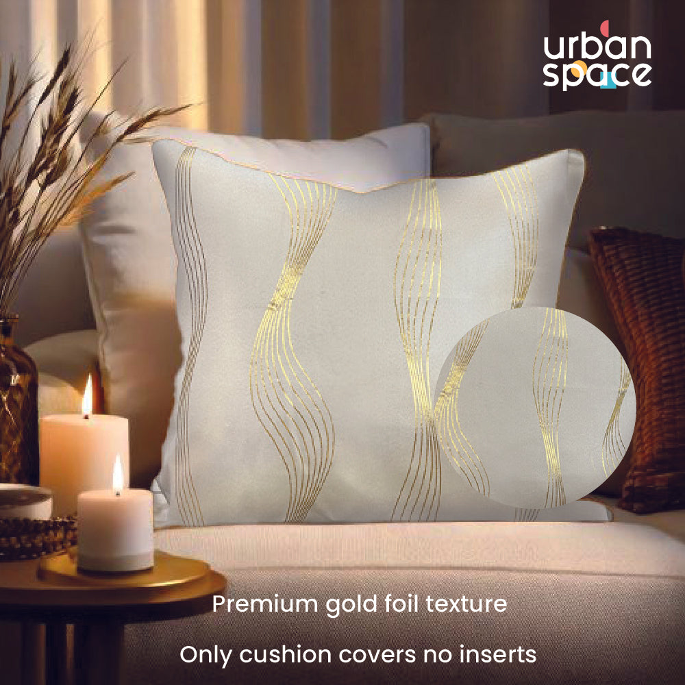 Decorative Gold Foil Cushion Cover, for Sofa, Bedroom, Living Room - Set of 2 - Double wave Beige