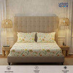 Serene 200 TC 100% Cotton Bedsheet with Pillow Covers - Meadows Buttercream