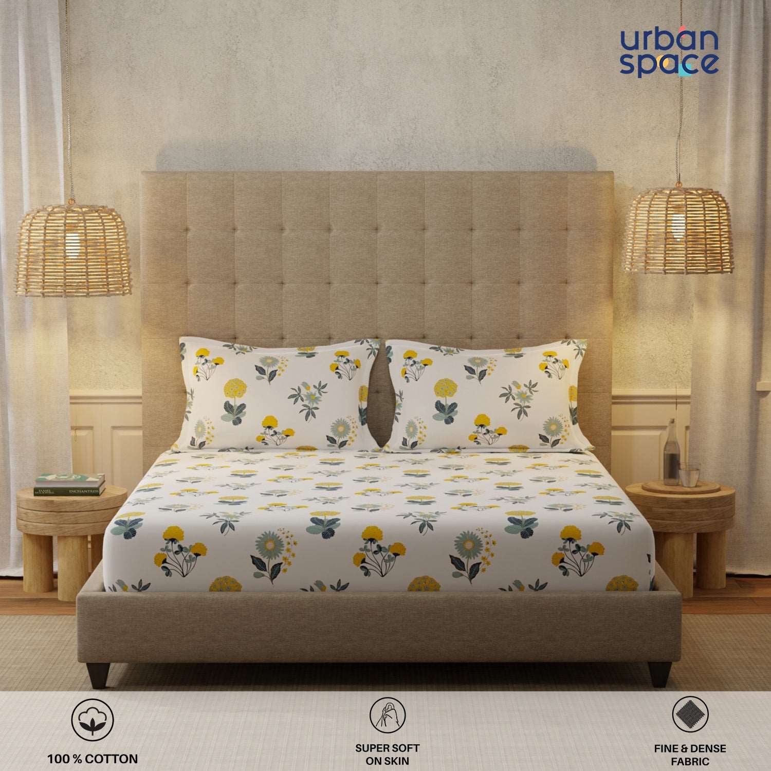 Serene 200 TC 100% Cotton Bedsheet with Pillow Covers - Radiance White