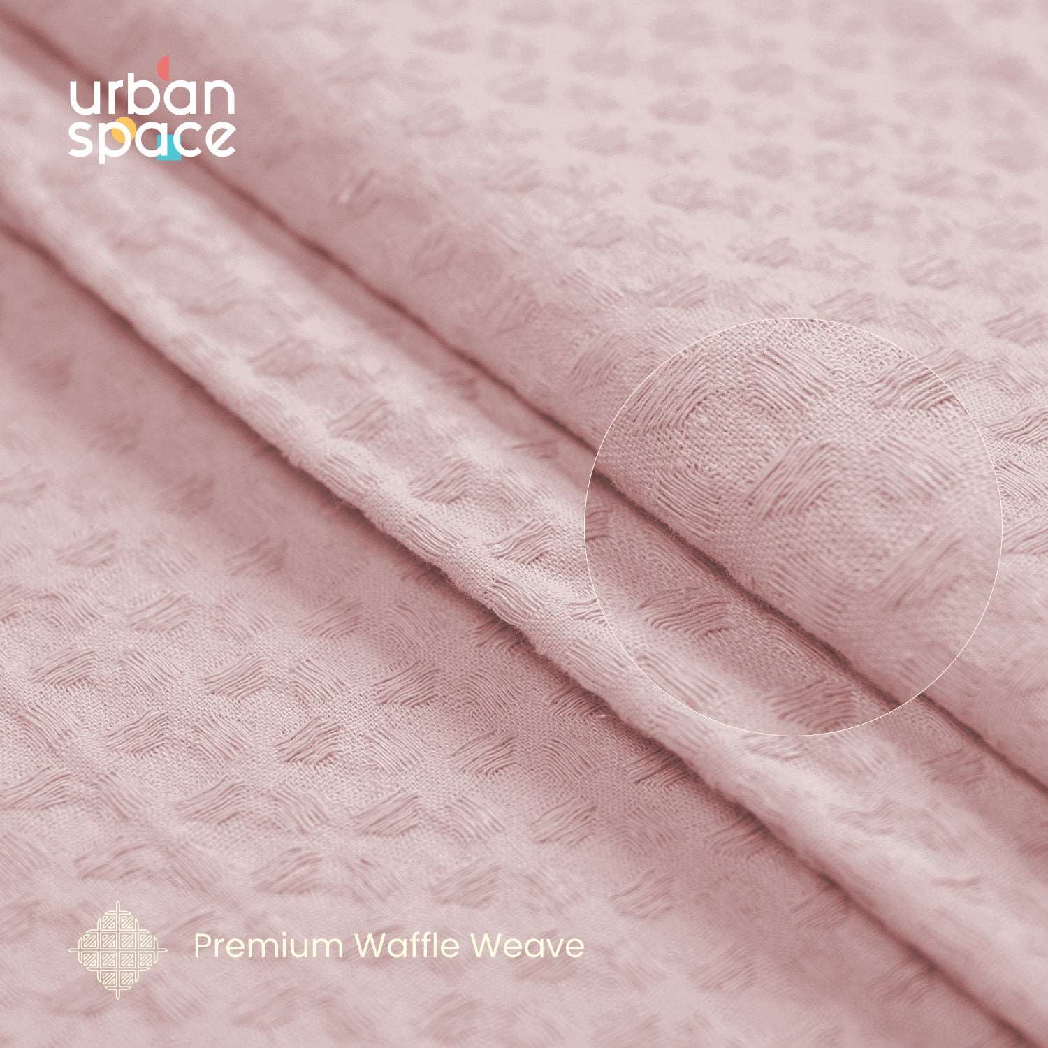 100% Cotton Waffle weave Curtains, 60-65% Room Darkening Curtain - Pack of 2 - Blush Pink