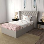 Regal Collection - Breathable 200 TC 100% Pure Cotton Single Bedsheet with Pillow Cover, Ethnic Motif- Pink