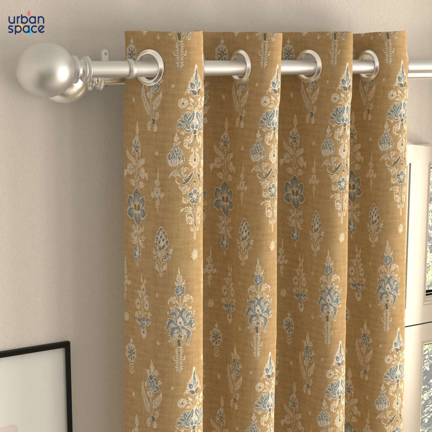 Blackout Curtains, Digital Printed Curtains, Pack of 2 Curtains - Imperial Mustard