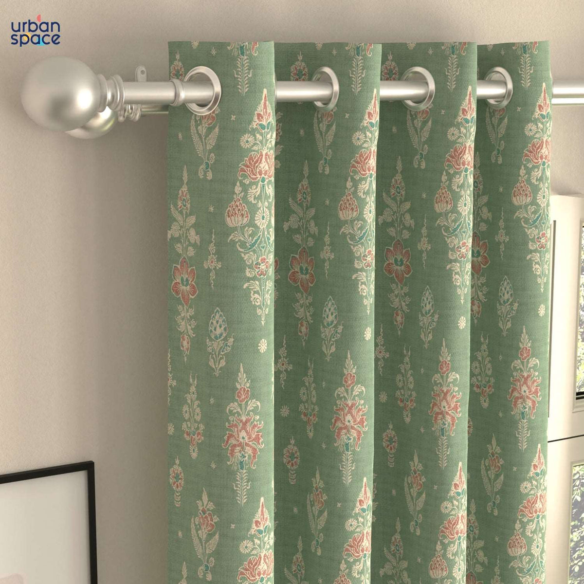 Blackout Curtains, Digital Printed Curtains, Pack of 2 Curtains - Imperial Sage Green