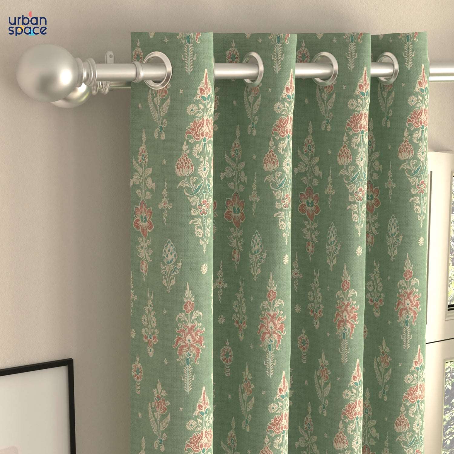 Blackout Curtains, Digital Printed Curtains, Pack of 2 Curtains - Imperial Sage Green