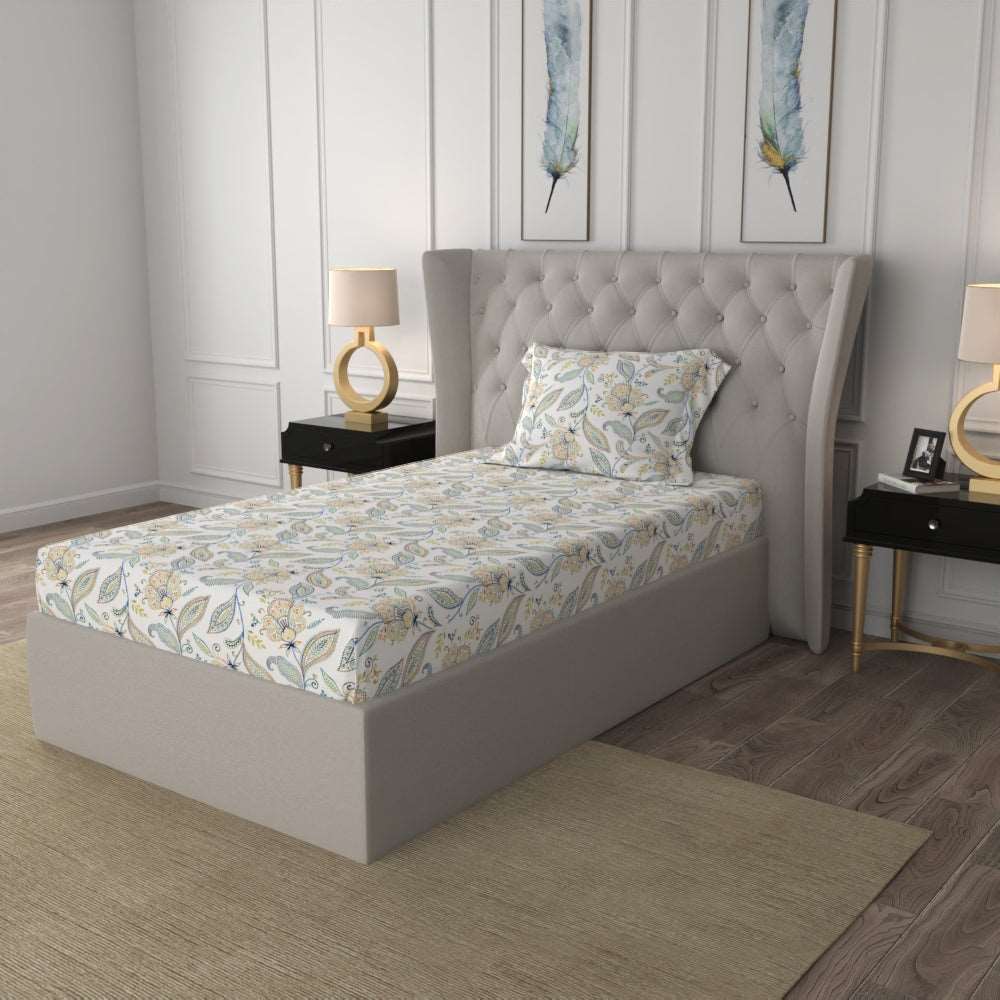 Serene 200 TC 100% Cotton Single Bedsheet with Pillow Covers - Iris Blue