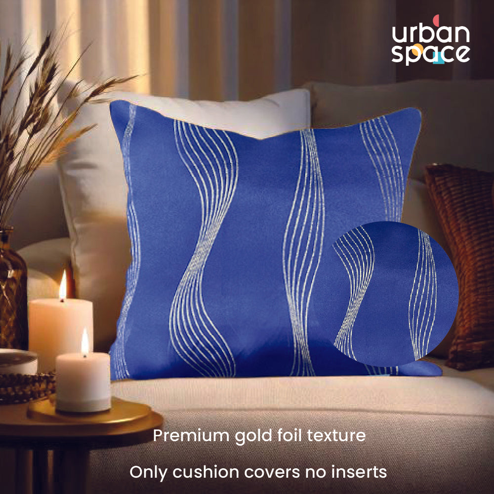 Decorative Gold Foil Cushion Cover, for Sofa, Bedroom, Living Room - Set of 2 - Double wave Navy