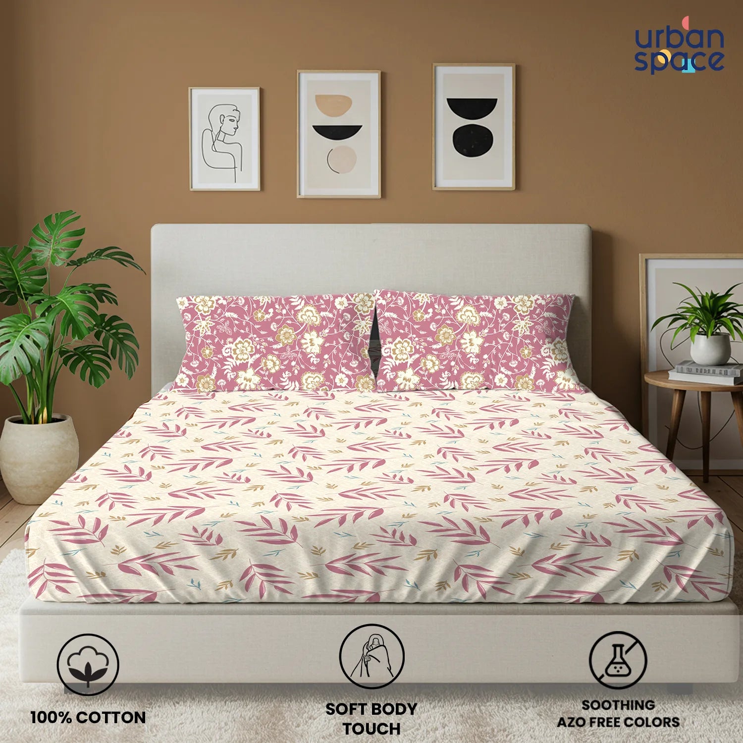 Divine Collection - Cotton Bedsheet With 2 Pillow Covers, Raina Mauve