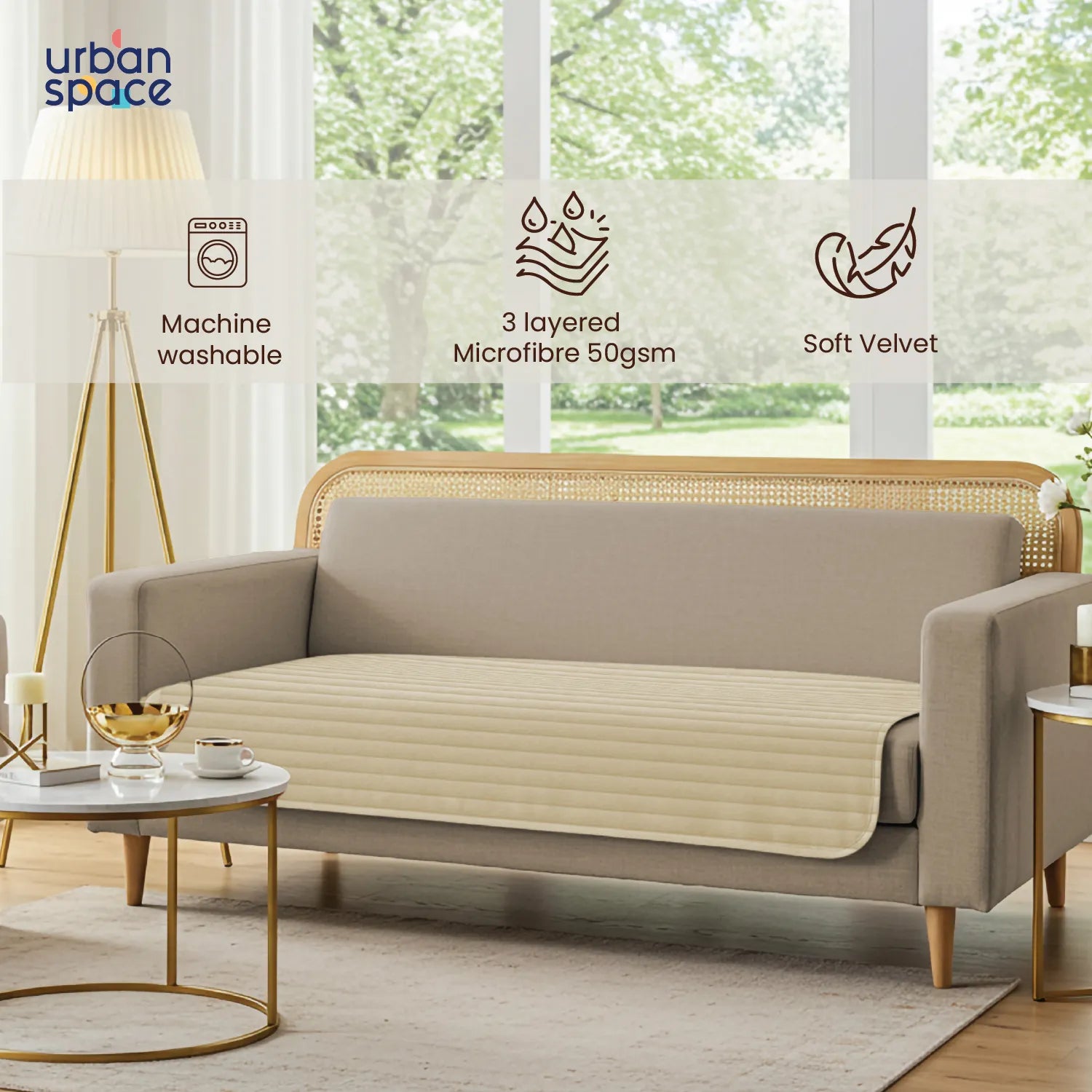 Anti Skid Quilted Velvet Sofa Mats, Beige