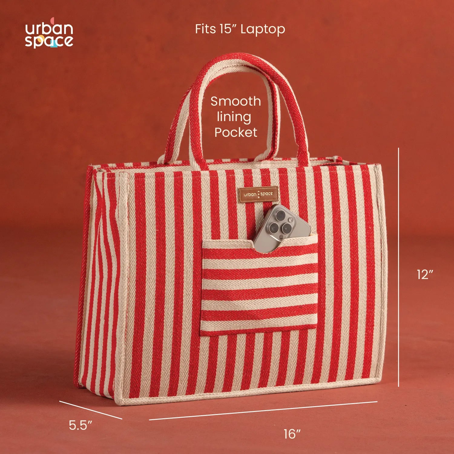 Sustainable Office and Casual Travel Bag for her in Gift Box, Red Stripes