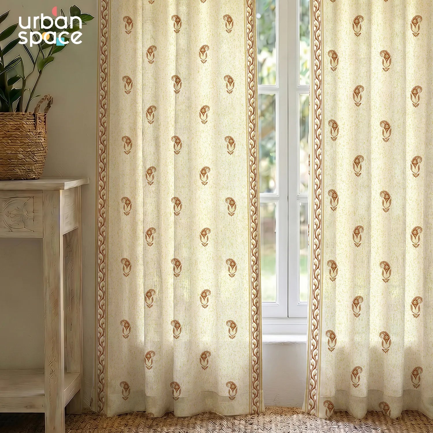 100% Cotton Curtains for Living Room, Bedroom curtains - Pack of 2 curtains, Jaipur Paisley Rust