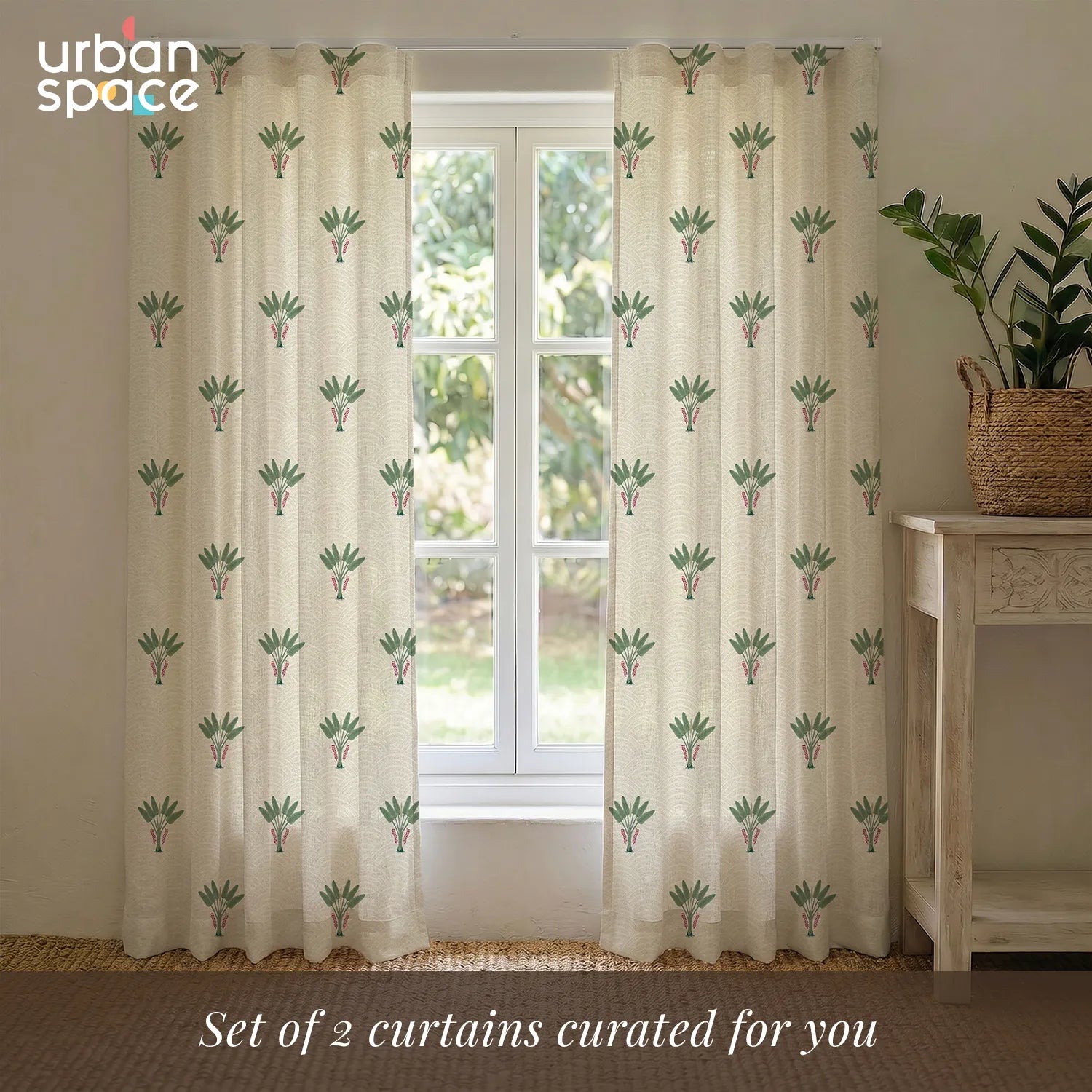 100% Cotton Curtains for Living Room, Bedroom curtains with Track Channel - Pack of 2 curtains, Palm Lagoon Green