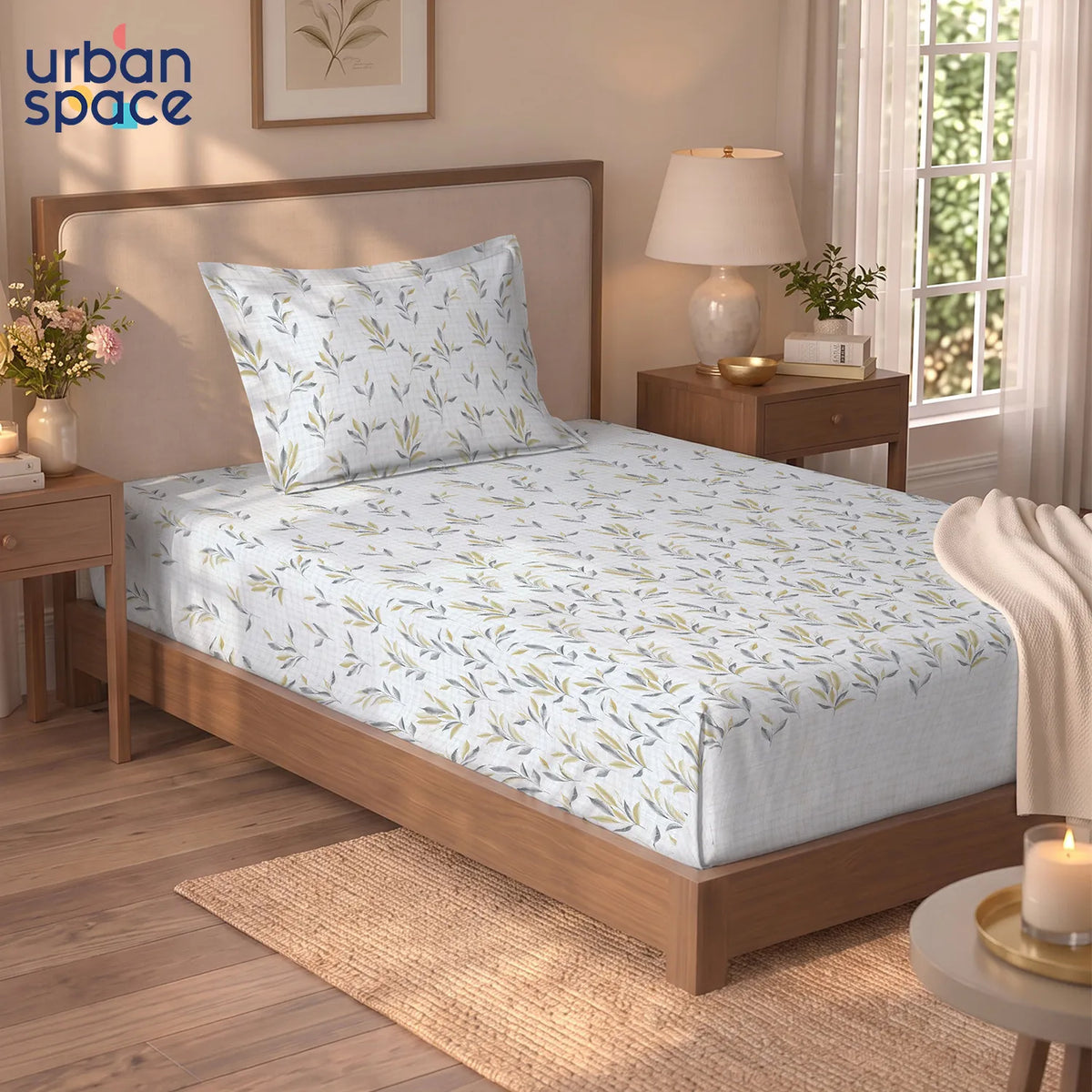 Serene 300 TC 100% Cotton Single Bedsheet with Pillow Covers - Balcony Grey