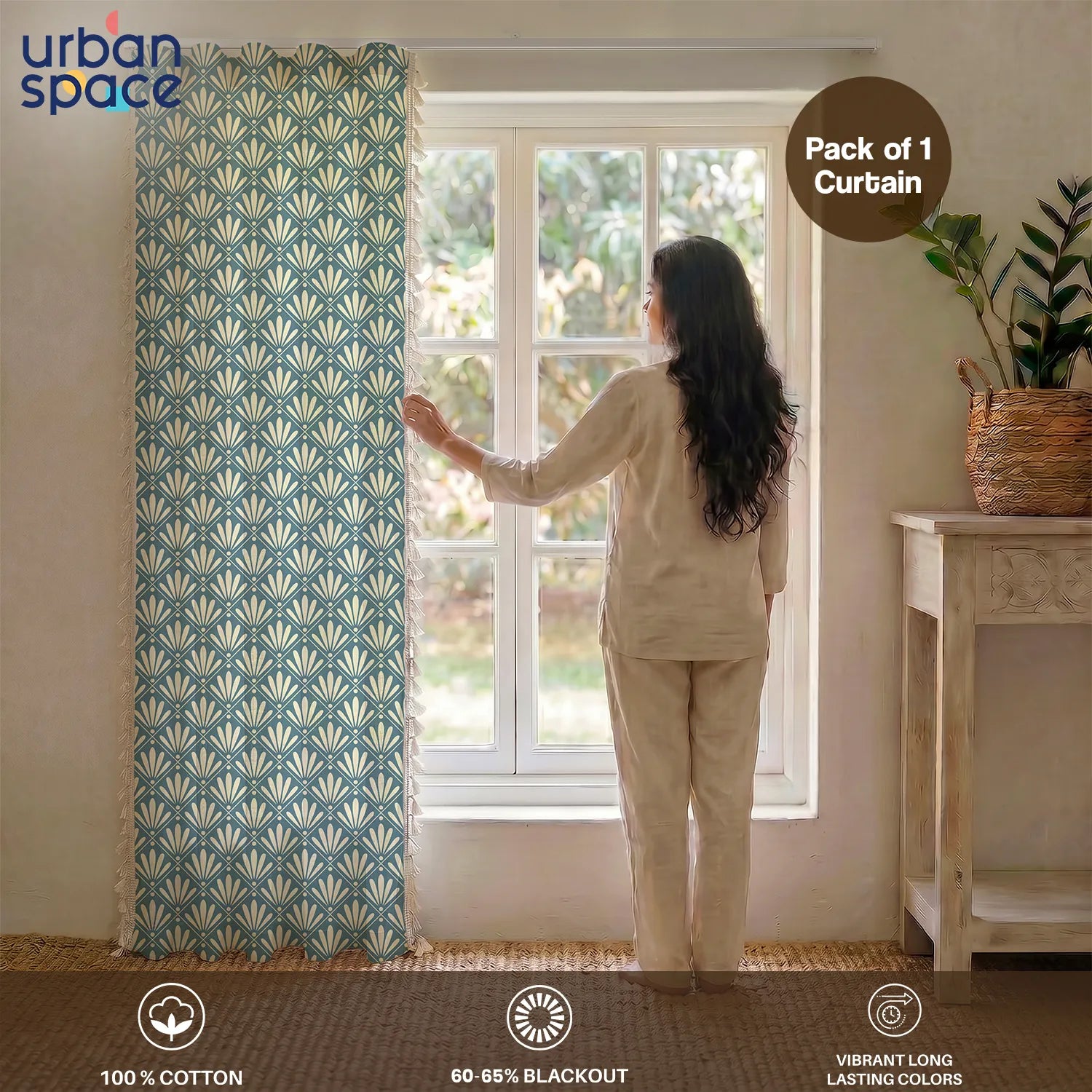 Premium 100% Cotton Curtain with Track Channel for Window & Curtains for Door - Pack of 1 Curtain, Amaya Dusty Blue