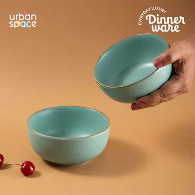 Set of 2 Handmade Ceramic Snack & Serving Bowls in a Gift Box - Ocean Green