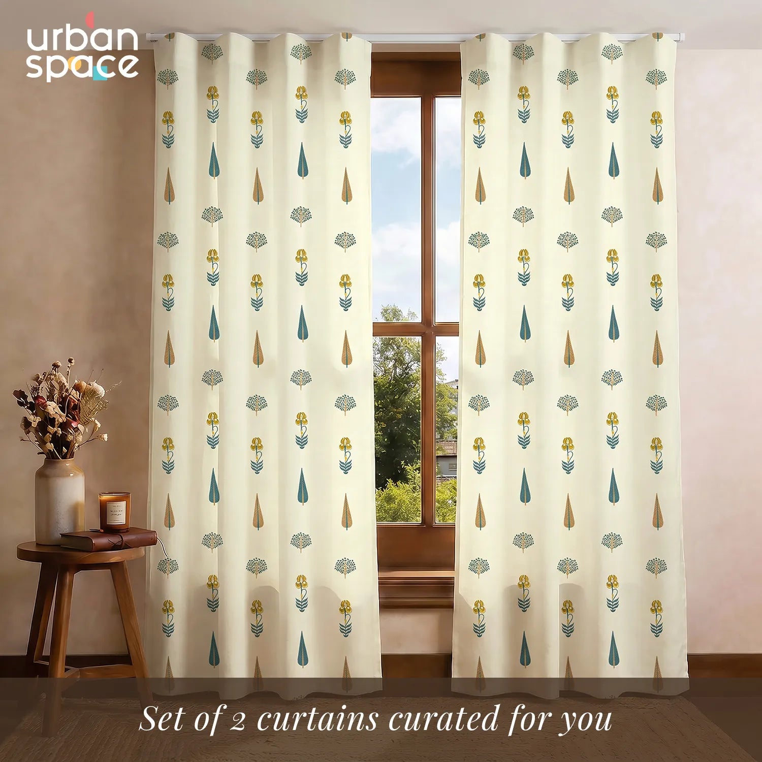 100% Cotton Curtains for Living Room, Bedroom curtains with Track Channel - Pack of 2 curtains, Orchard Dark Teal