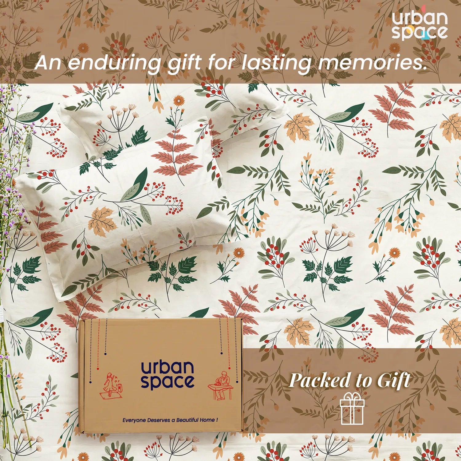 200 TC Glaced Cotton Microfiber Bedsheet in Giftbox with Pillow Covers - Fall Season