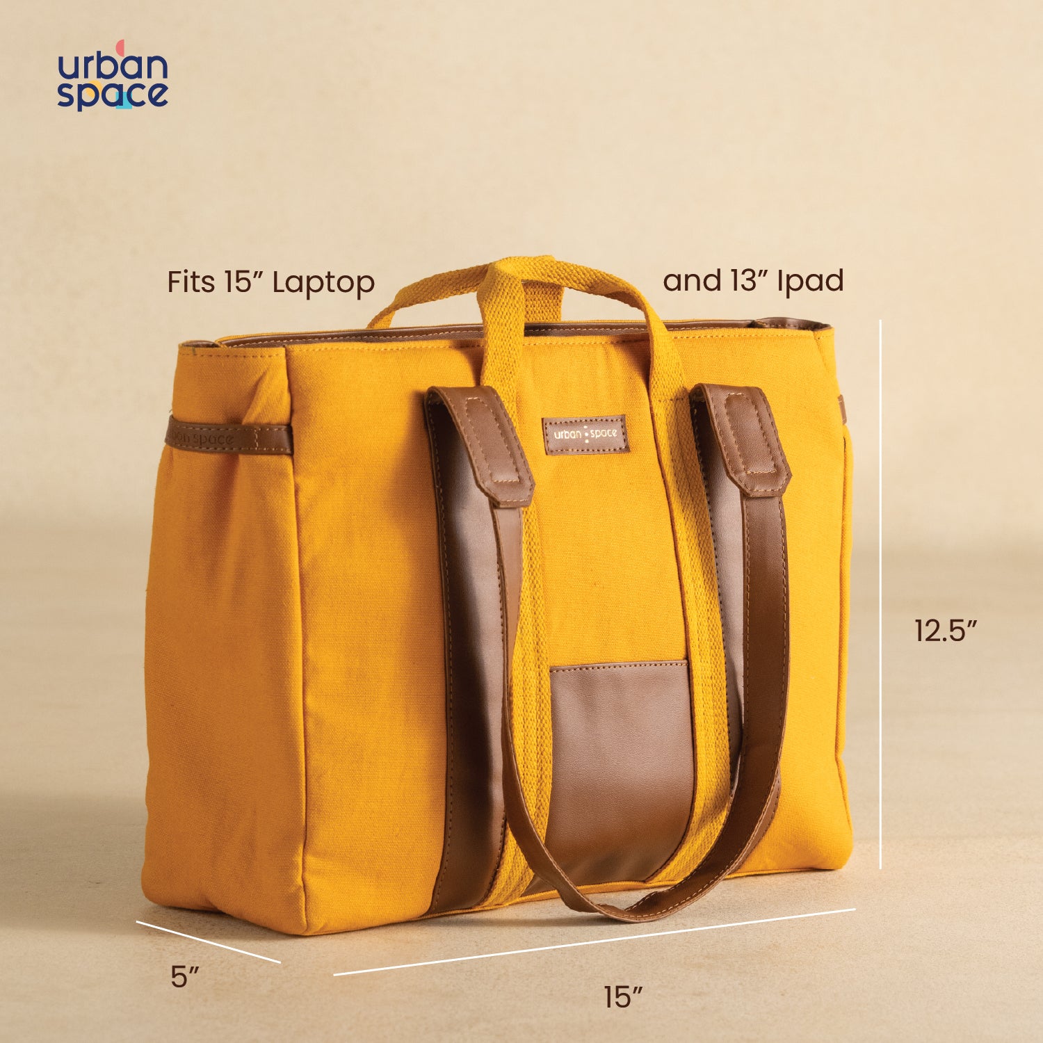 The Atelier - Natural Canvas Tote Bags for Office, Mustard Yellow